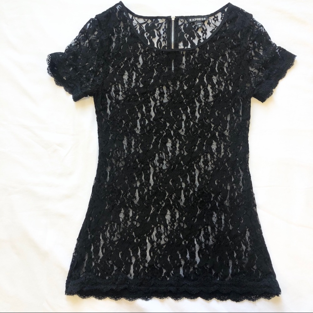 EXPRESS BLACK FLORAL SHEER LACE TOP XS